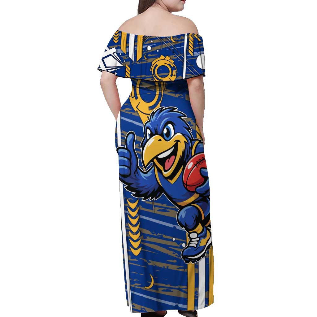 West Coast Eagles Off Shoulder Maxi Dress Mascot Cartoon Football Illustration Style