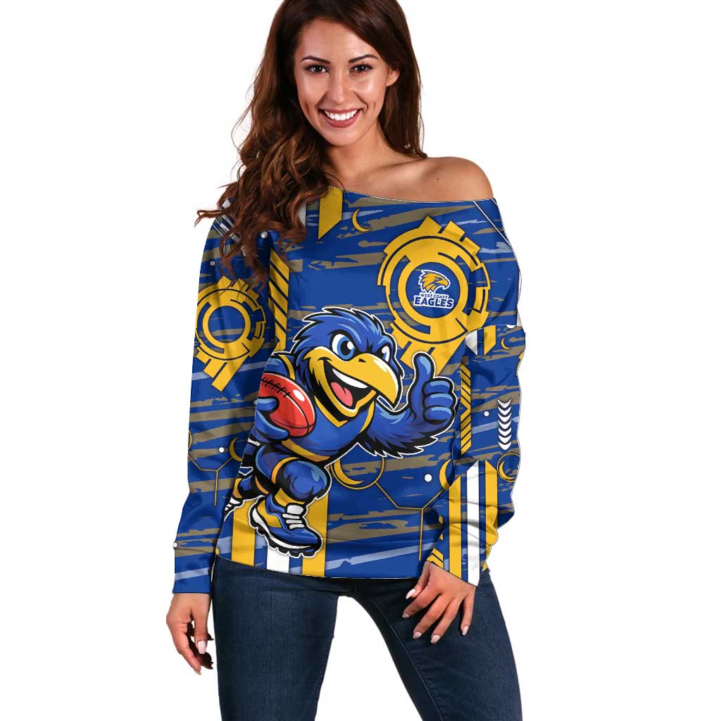 West Coast Eagles Off Shoulder Sweater Mascot Cartoon Football Illustration Style