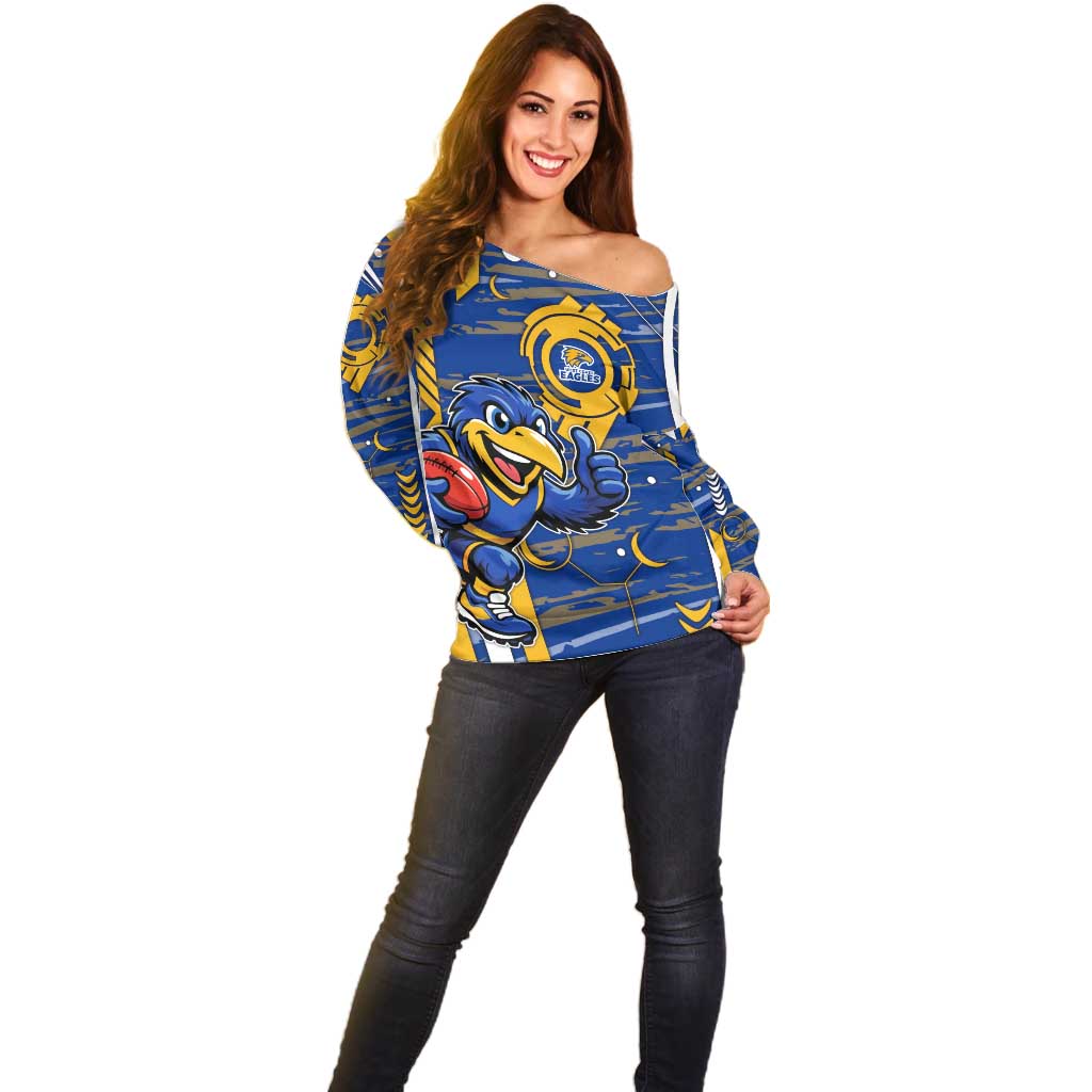 West Coast Eagles Off Shoulder Sweater Mascot Cartoon Football Illustration Style