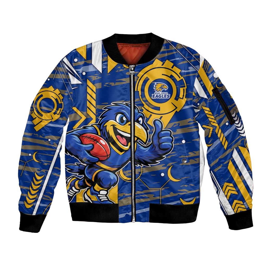 West Coast Eagles Sleeve Zip Bomber Jacket Mascot Cartoon Football Illustration Style