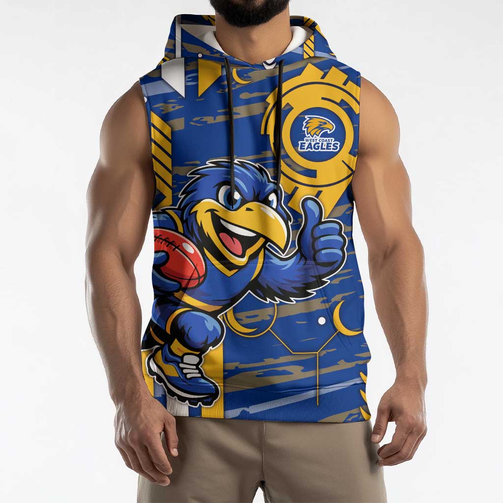West Coast Eagles Sleeveless Hoodie Mascot Cartoon Football Illustration Style