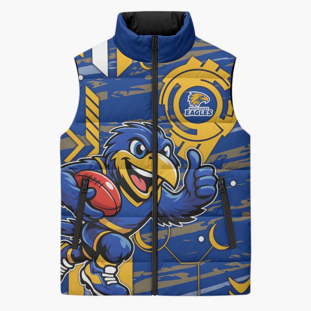West Coast Eagles Sleeveless Puffer Jacket Mascot Cartoon Football Illustration Style
