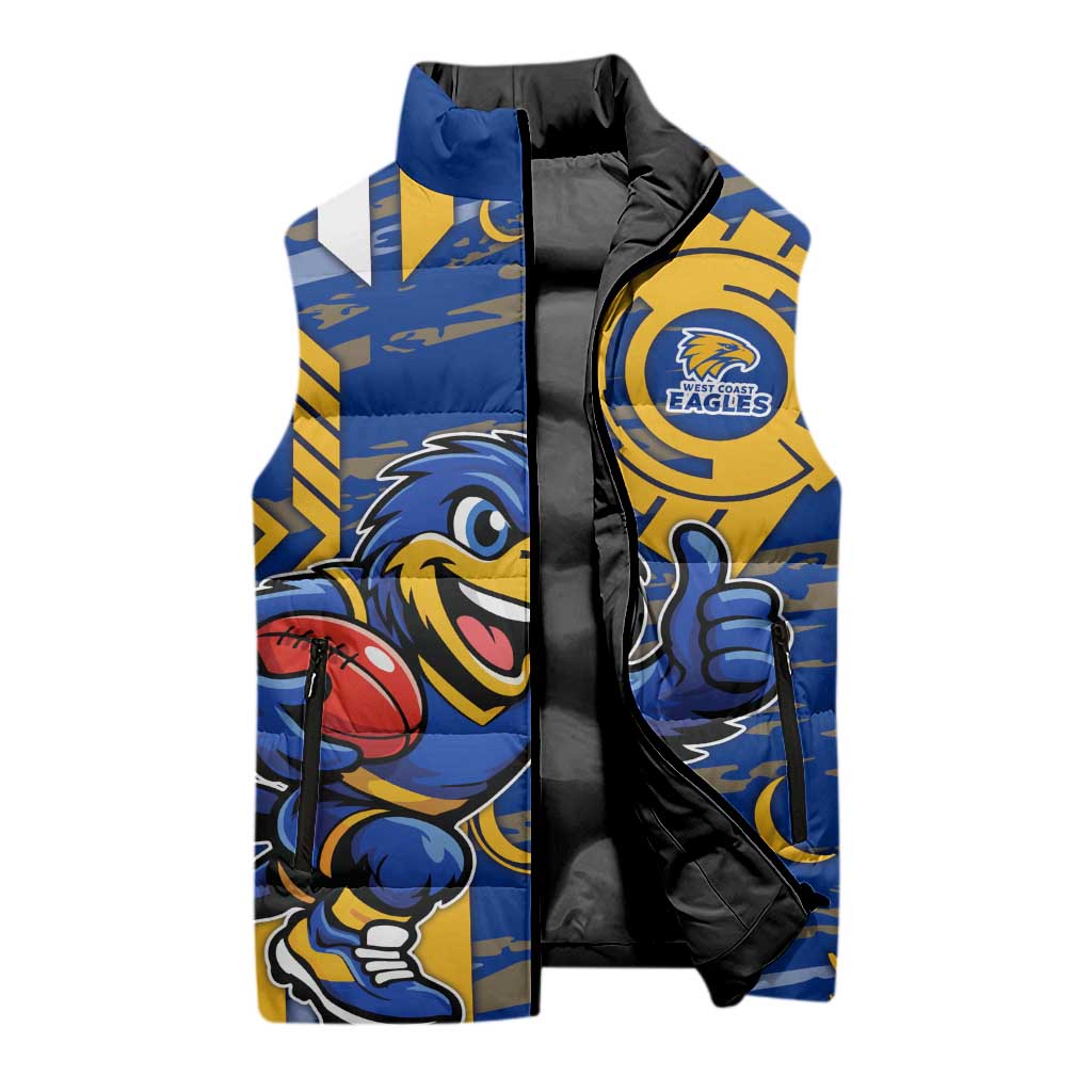 West Coast Eagles Sleeveless Puffer Jacket Mascot Cartoon Football Illustration Style