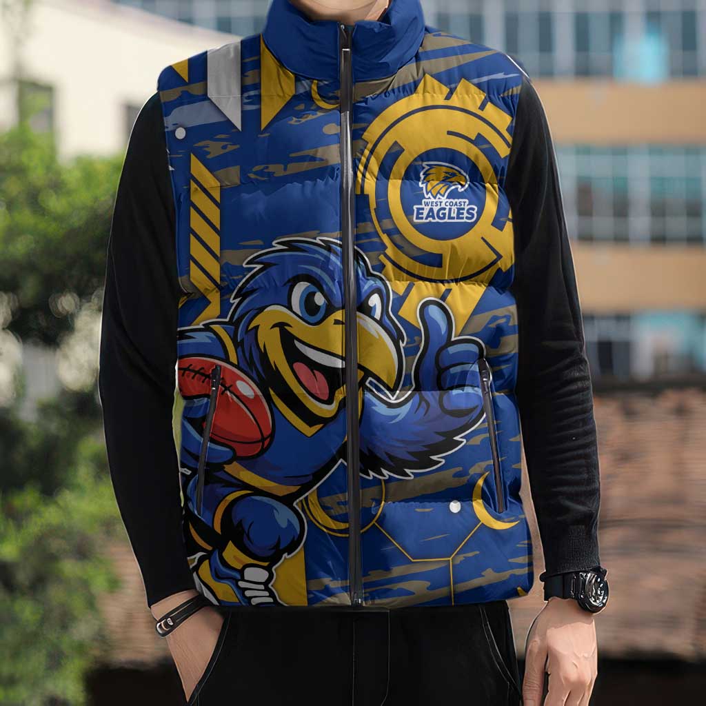 West Coast Eagles Sleeveless Puffer Jacket Mascot Cartoon Football Illustration Style