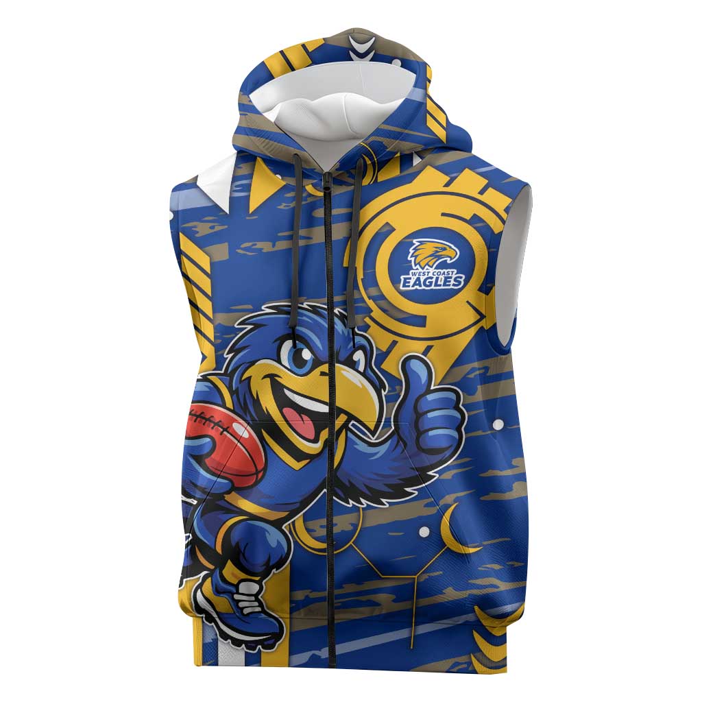 West Coast Eagles Sleeveless Zip Hoodie Mascot Cartoon Football Illustration Style