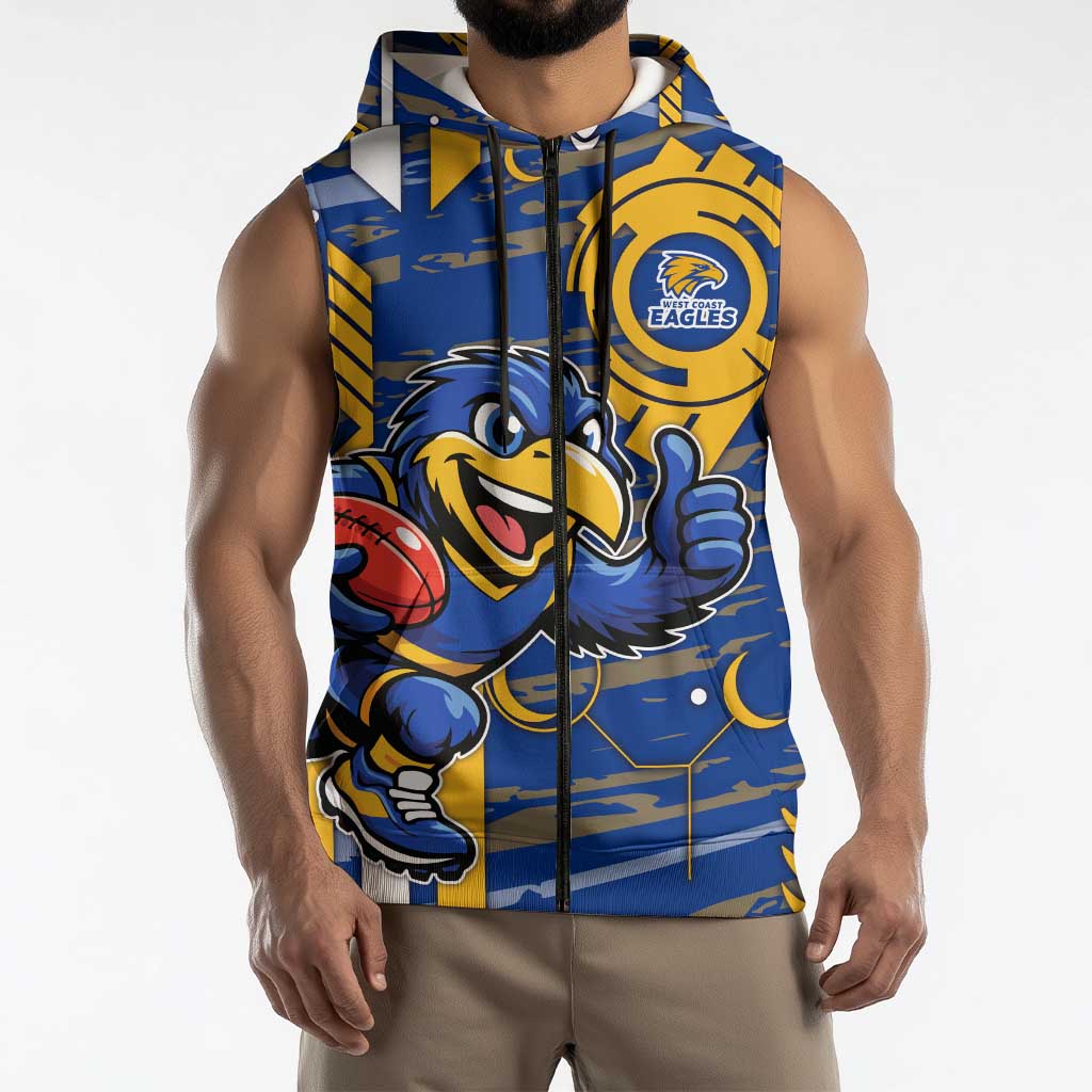 West Coast Eagles Sleeveless Zip Hoodie Mascot Cartoon Football Illustration Style