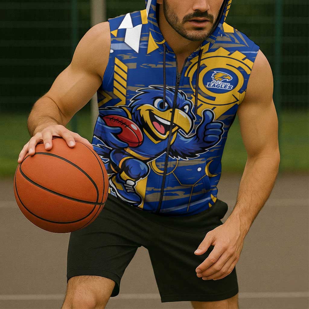 West Coast Eagles Sleeveless Zip Hoodie Mascot Cartoon Football Illustration Style