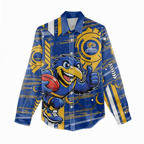 West Coast Eagles Women Casual Shirt Mascot Cartoon Football Illustration Style