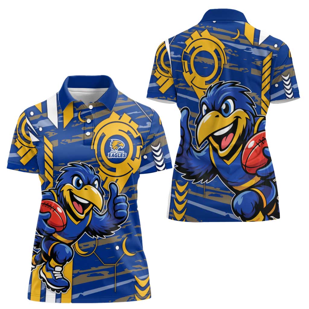 West Coast Eagles Women Polo Shirt Mascot Cartoon Football Illustration Style