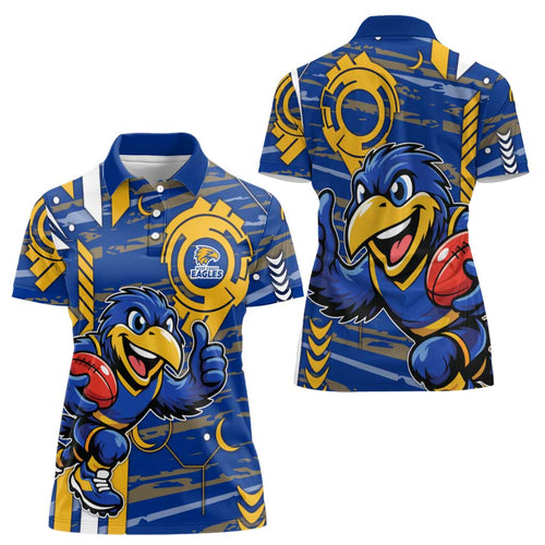 West Coast Eagles Women Polo Shirt Mascot Cartoon Football Illustration Style