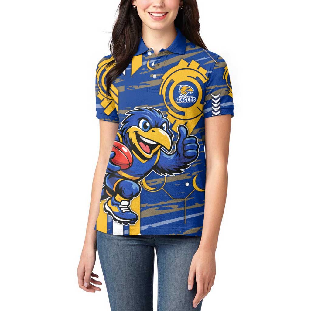 West Coast Eagles Women Polo Shirt Mascot Cartoon Football Illustration Style