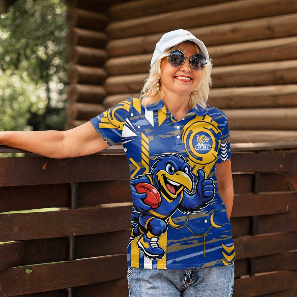 West Coast Eagles Women Polo Shirt Mascot Cartoon Football Illustration Style