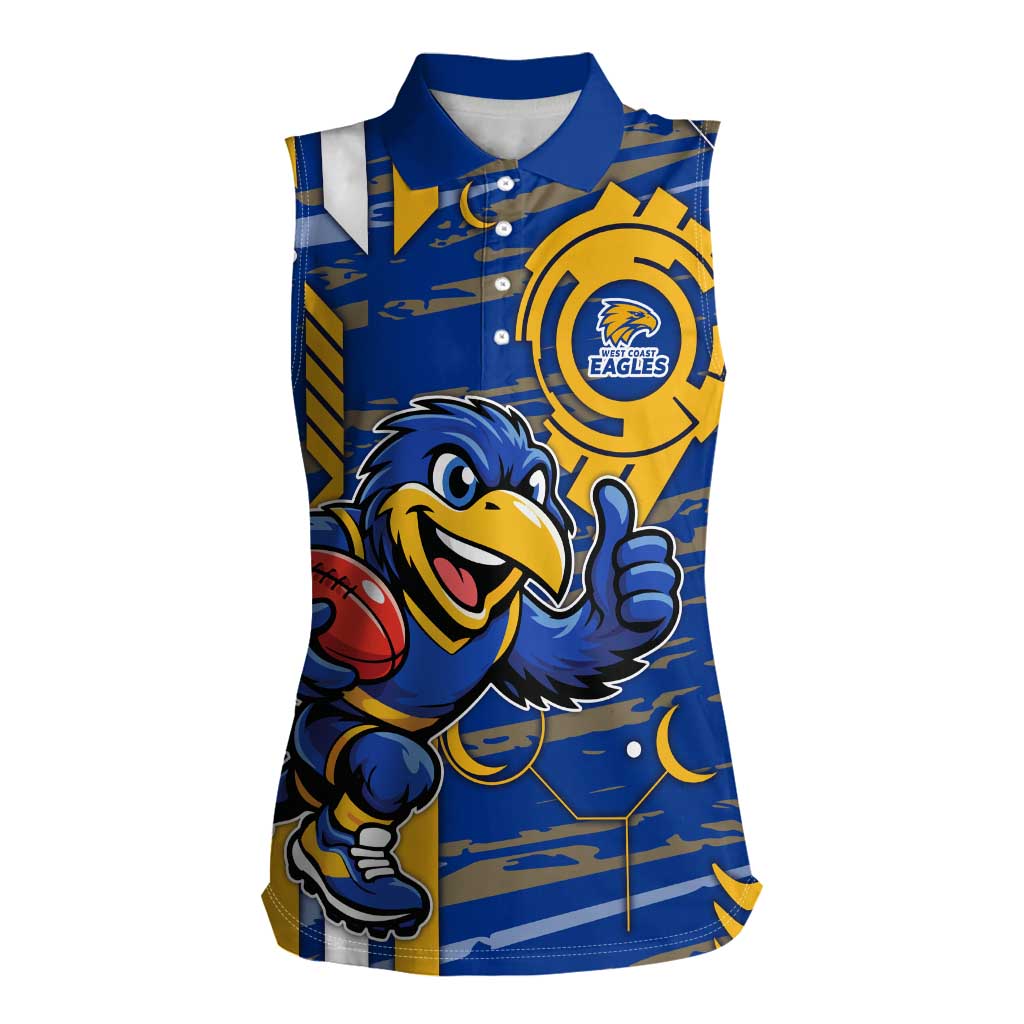 West Coast Eagles Women Sleeveless Polo Shirt Mascot Cartoon Football Illustration Style