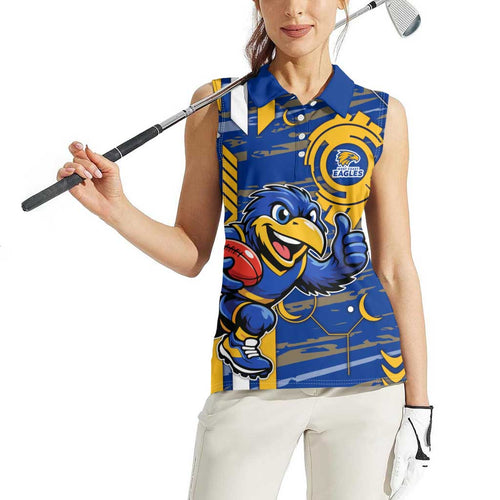 West Coast Eagles Women Sleeveless Polo Shirt Mascot Cartoon Football Illustration Style