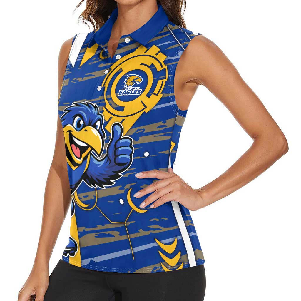 West Coast Eagles Women Sleeveless Polo Shirt Mascot Cartoon Football Illustration Style
