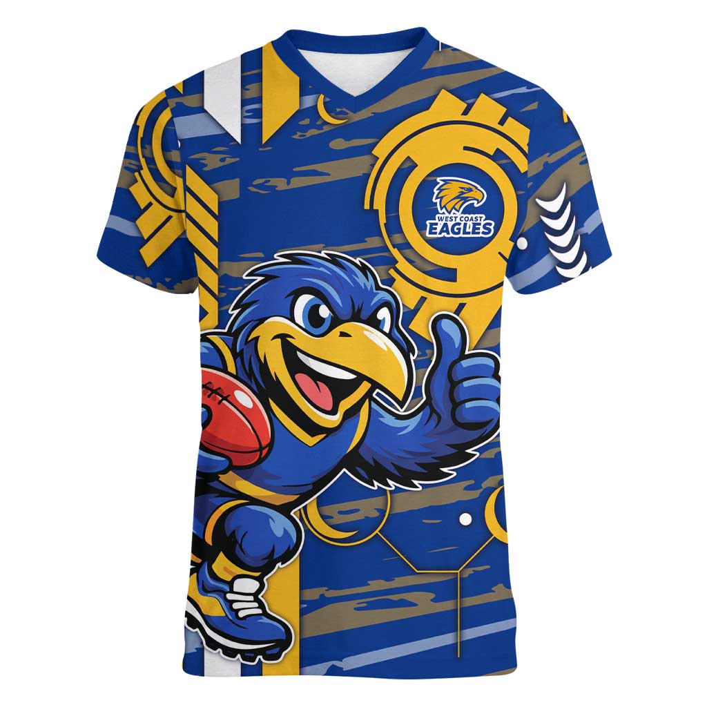 West Coast Eagles Women V-Neck T-Shirt Mascot Cartoon Football Illustration Style