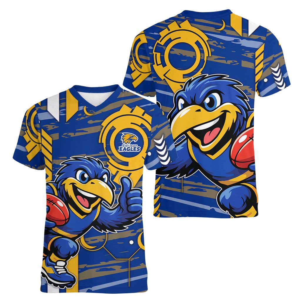 West Coast Eagles Women V-Neck T-Shirt Mascot Cartoon Football Illustration Style