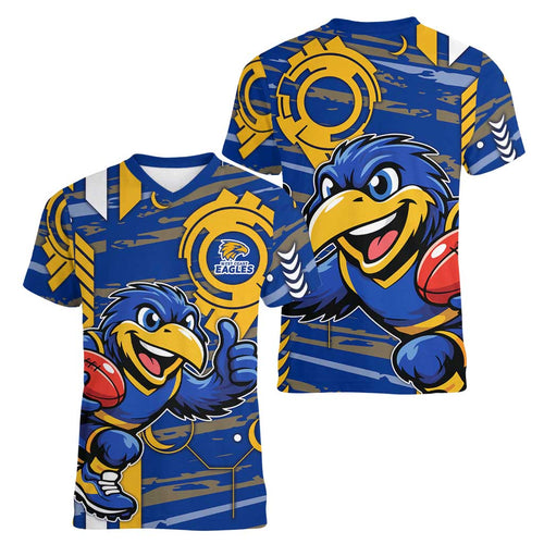 West Coast Eagles Women V-Neck T-Shirt Mascot Cartoon Football Illustration Style