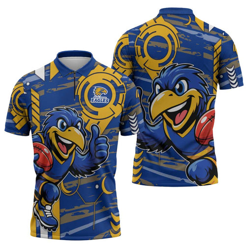 West Coast Eagles Zipper Polo Shirt Mascot Cartoon Football Illustration Style