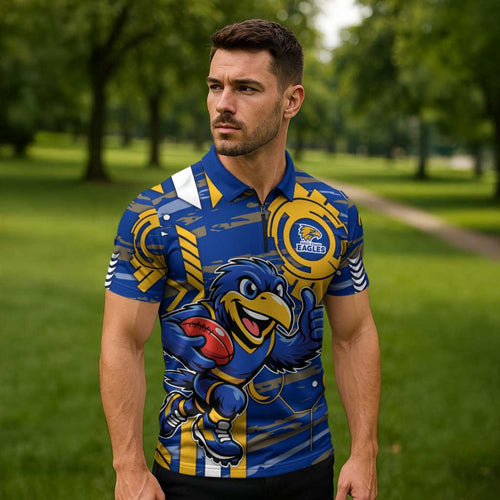 West Coast Eagles Zipper Polo Shirt Mascot Cartoon Football Illustration Style