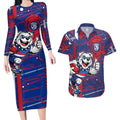 Western Bulldogs Couples Matching Long Sleeve Bodycon Dress and Hawaiian Shirt Mascot Cartoon Football Illustration Style
