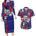 Western Bulldogs Couples Matching Long Sleeve Bodycon Dress and Hawaiian Shirt Mascot Cartoon Football Illustration Style