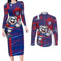 Western Bulldogs Couples Matching Long Sleeve Bodycon Dress and Long Sleeve Button Shirt Mascot Cartoon Football Illustration Style