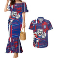 Western Bulldogs Couples Matching Mermaid Dress and Hawaiian Shirt Mascot Cartoon Football Illustration Style