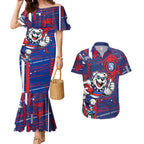 Western Bulldogs Couples Matching Mermaid Dress and Hawaiian Shirt Mascot Cartoon Football Illustration Style