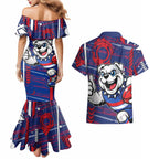 Western Bulldogs Couples Matching Mermaid Dress and Hawaiian Shirt Mascot Cartoon Football Illustration Style