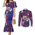 Western Bulldogs Couples Matching Mermaid Dress and Long Sleeve Button Shirt Mascot Cartoon Football Illustration Style