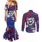 Western Bulldogs Couples Matching Mermaid Dress and Long Sleeve Button Shirt Mascot Cartoon Football Illustration Style