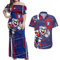 Western Bulldogs Couples Matching Off Shoulder Maxi Dress and Hawaiian Shirt Mascot Cartoon Football Illustration Style