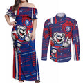 Western Bulldogs Couples Matching Off Shoulder Maxi Dress and Long Sleeve Button Shirt Mascot Cartoon Football Illustration Style