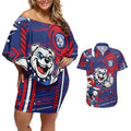 Western Bulldogs Couples Matching Off Shoulder Short Dress and Hawaiian Shirt Mascot Cartoon Football Illustration Style