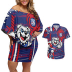 Western Bulldogs Couples Matching Off Shoulder Short Dress and Hawaiian Shirt Mascot Cartoon Football Illustration Style