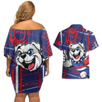 Western Bulldogs Couples Matching Off Shoulder Short Dress and Hawaiian Shirt Mascot Cartoon Football Illustration Style