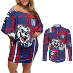 Western Bulldogs Couples Matching Off Shoulder Short Dress and Long Sleeve Button Shirt Mascot Cartoon Football Illustration Style