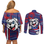 Western Bulldogs Couples Matching Off Shoulder Short Dress and Long Sleeve Button Shirt Mascot Cartoon Football Illustration Style