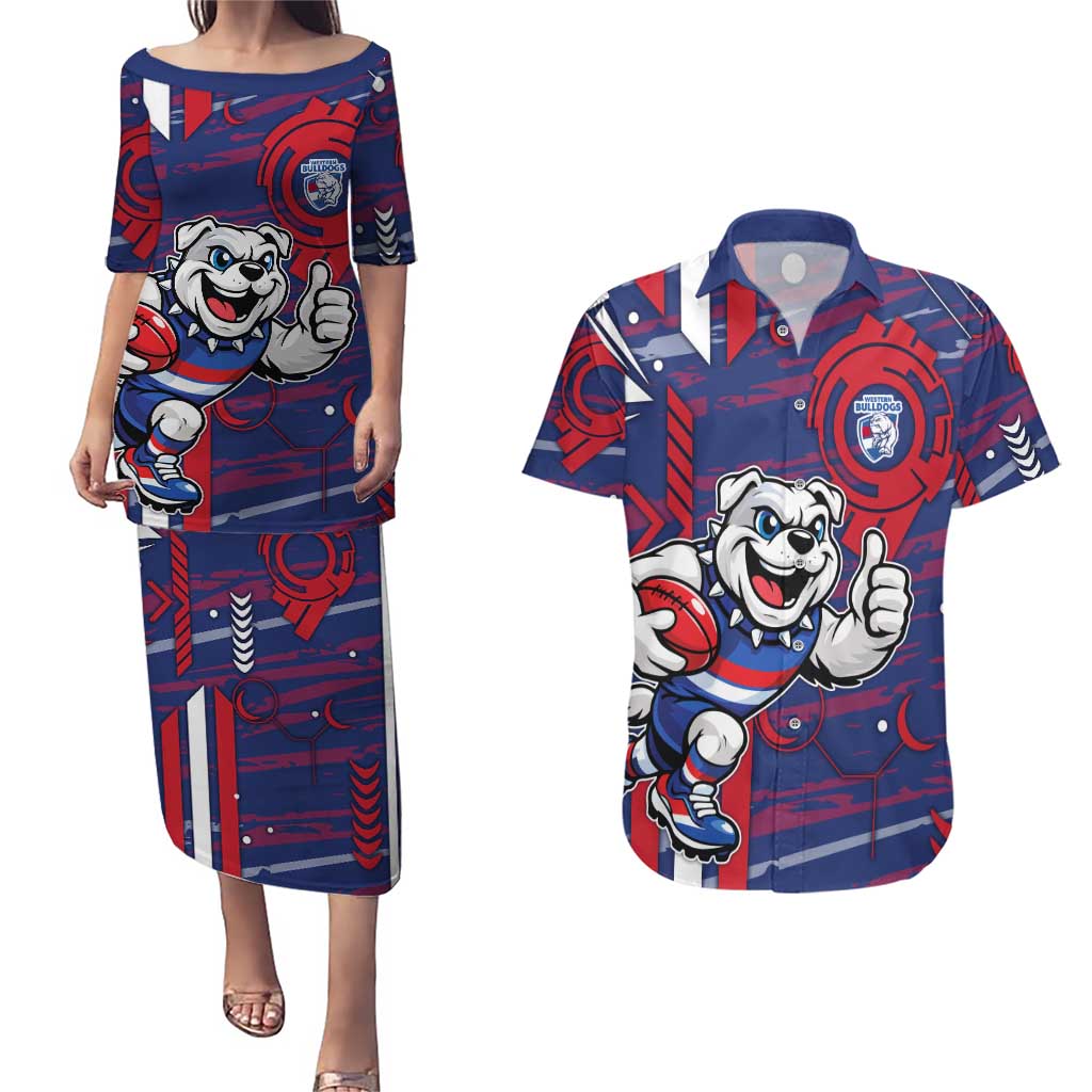 Western Bulldogs Couples Matching Puletasi and Hawaiian Shirt Mascot Cartoon Football Illustration Style