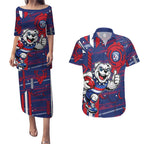 Western Bulldogs Couples Matching Puletasi and Hawaiian Shirt Mascot Cartoon Football Illustration Style