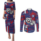Western Bulldogs Couples Matching Puletasi and Long Sleeve Button Shirt Mascot Cartoon Football Illustration Style