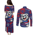 Western Bulldogs Couples Matching Puletasi and Long Sleeve Button Shirt Mascot Cartoon Football Illustration Style