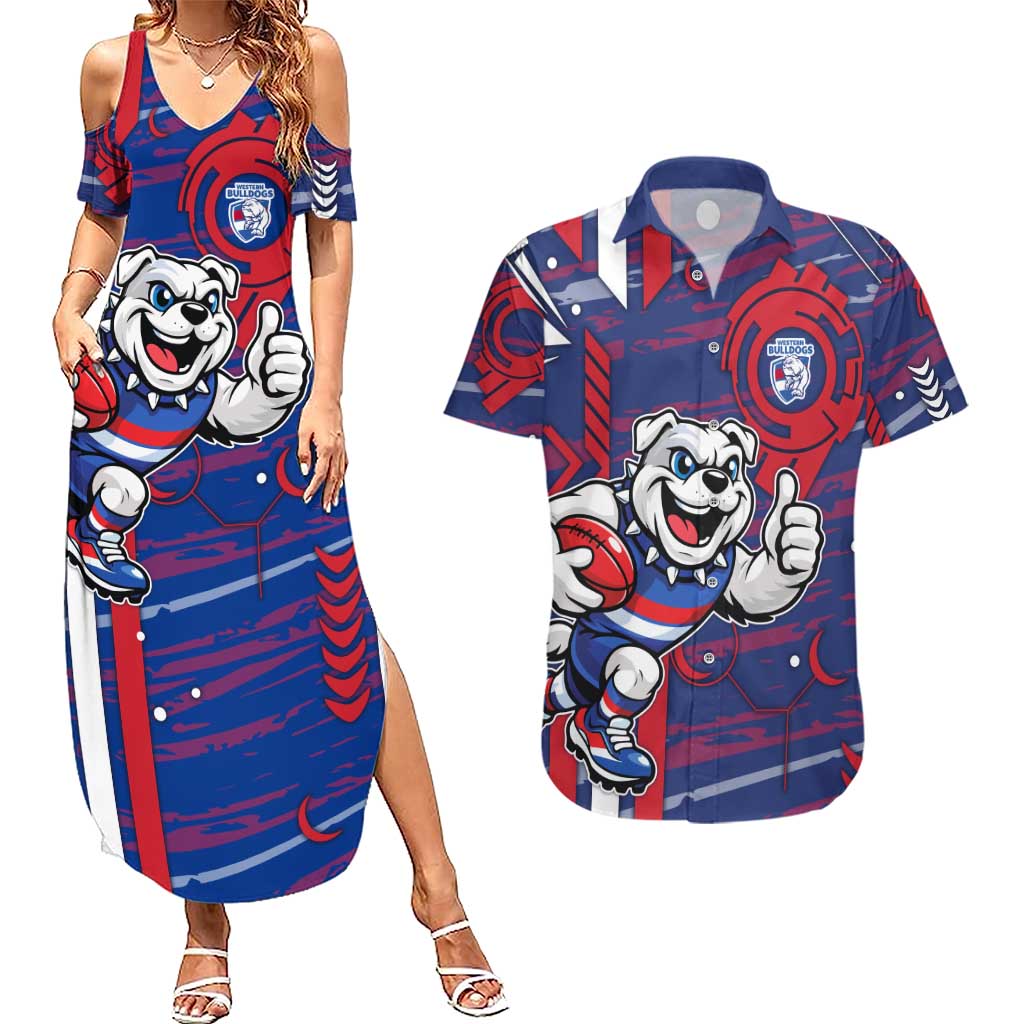 Western Bulldogs Couples Matching Summer Maxi Dress and Hawaiian Shirt Mascot Cartoon Football Illustration Style