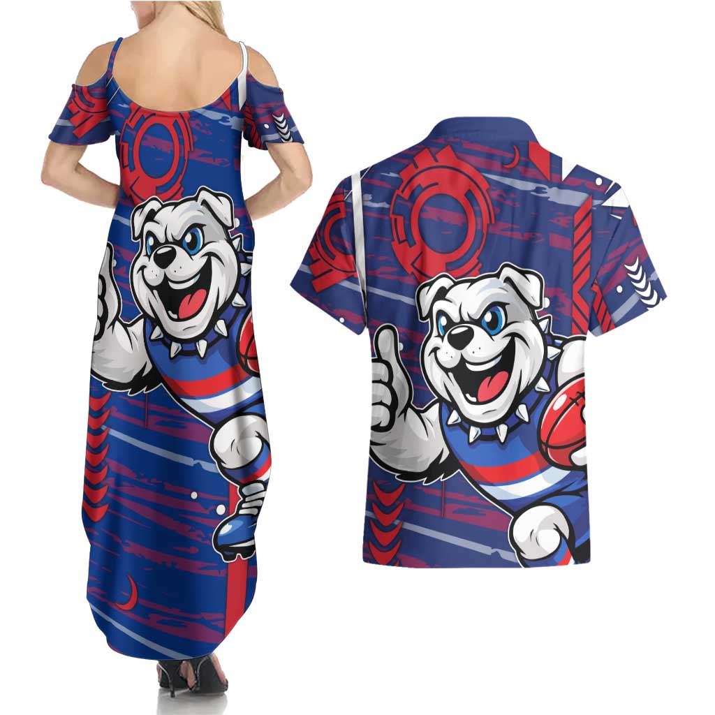 Western Bulldogs Couples Matching Summer Maxi Dress and Hawaiian Shirt Mascot Cartoon Football Illustration Style