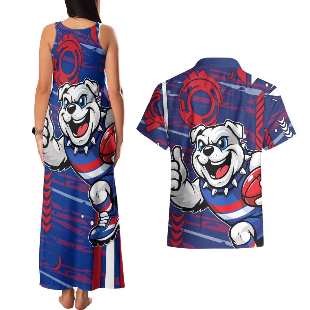 Western Bulldogs Couples Matching Tank Maxi Dress and Hawaiian Shirt Mascot Cartoon Football Illustration Style