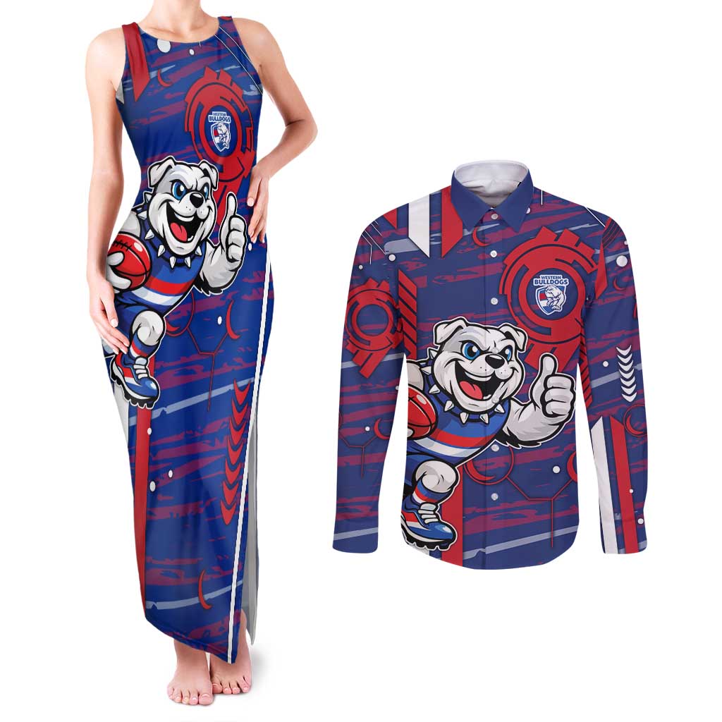 Western Bulldogs Couples Matching Tank Maxi Dress and Long Sleeve Button Shirt Mascot Cartoon Football Illustration Style