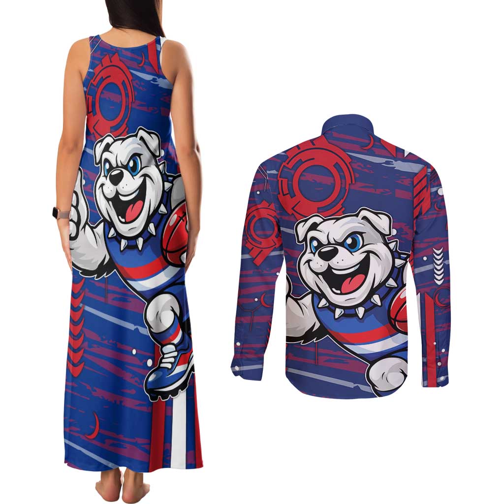 Western Bulldogs Couples Matching Tank Maxi Dress and Long Sleeve Button Shirt Mascot Cartoon Football Illustration Style