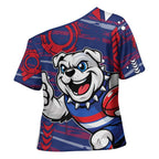 Western Bulldogs Cross Shoulder Shirt Mascot Cartoon Football Illustration Style