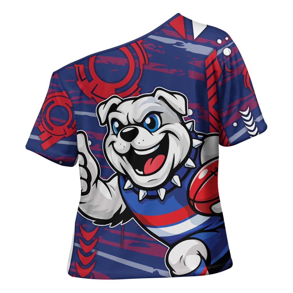Western Bulldogs Cross Shoulder Shirt Mascot Cartoon Football Illustration Style